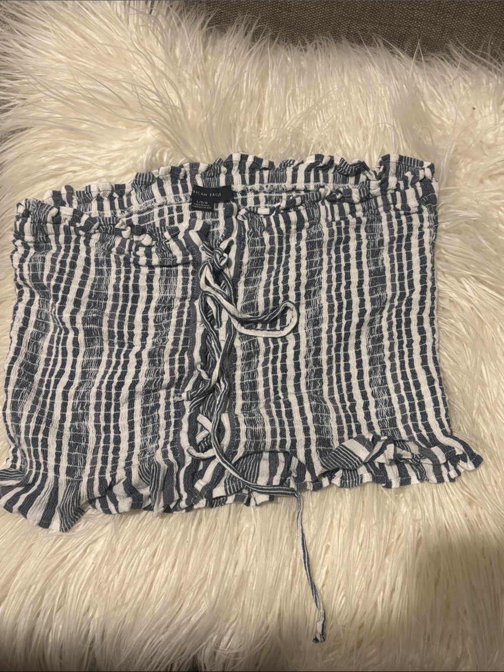 American Eagle Outfitters Navy and White Smocked Tube Top